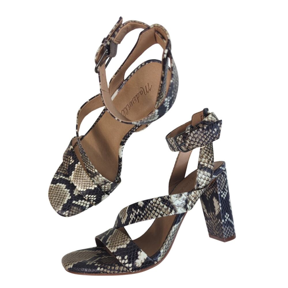 Madewell Liv Heeled Sandal Snake Embossed‎ Leather Strappy 8